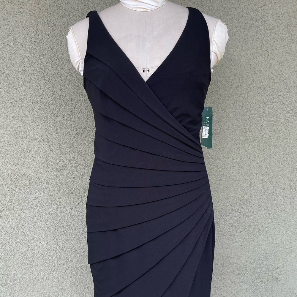 NEW Lauren by Ralph Lauren pleated black faux wrap dress - Picture 2 of 8